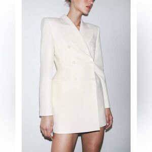 ZARA DOUBLE-BREASTED BLAZER WITH SHOULDER PAD...